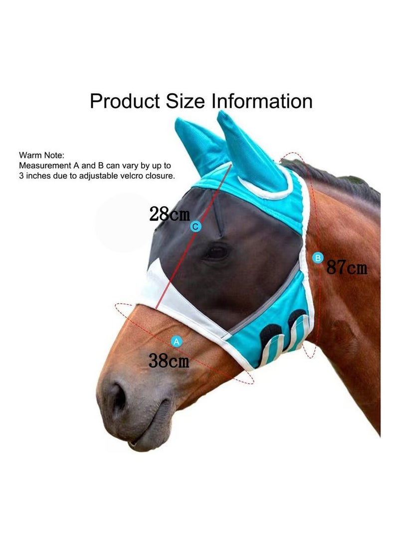 1-Piece Mesh Breathable Fly and Mosquito Prevention Horse Mask,Elastic UV Protection Mask,Size S,Colour Blue