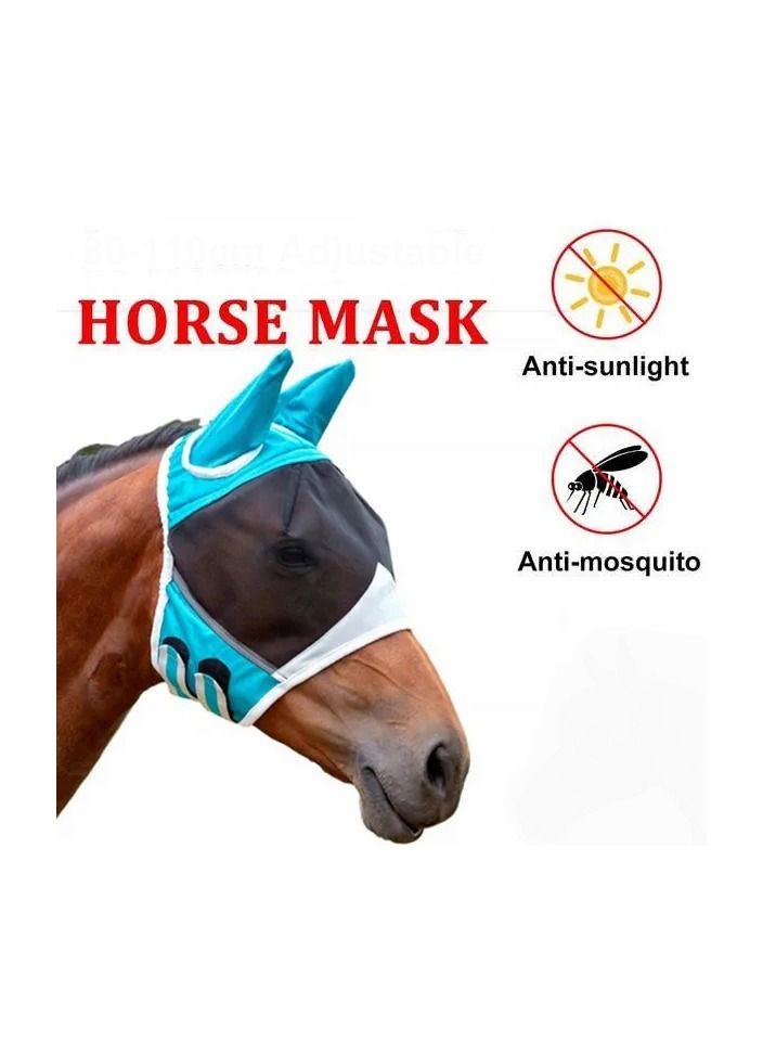 1-Piece Mesh Breathable Fly and Mosquito Prevention Horse Mask,Elastic UV Protection Mask,Size S,Colour Blue