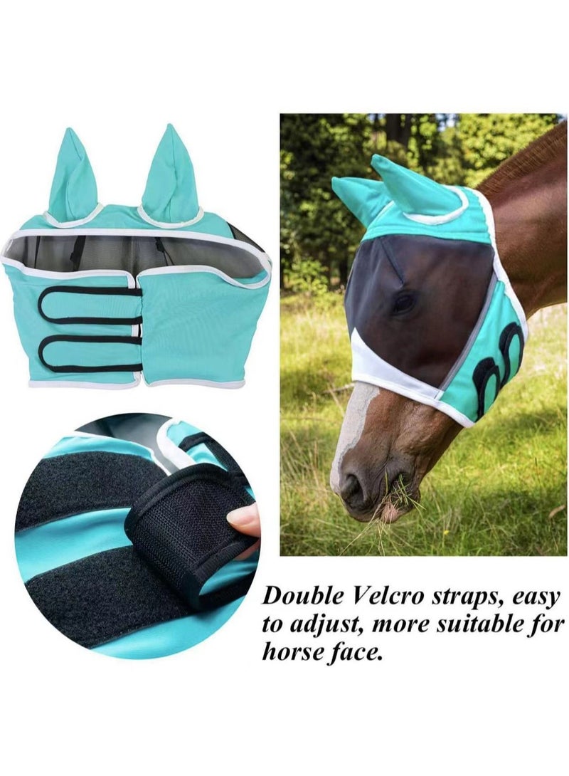 1-Piece Mesh Breathable Fly and Mosquito Prevention Horse Mask,Elastic UV Protection Mask,Size L,Colour Blue