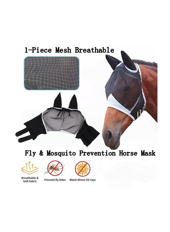 1-Piece Mesh Breathable Fly and Mosquito Prevention Horse Mask,Elastic UV Protection Mask,Size S,Colour Black