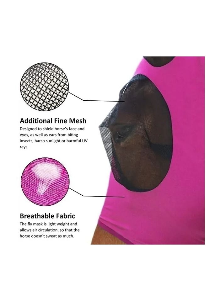 1-Piece Anti Mosquito Protect Horse Mask,Anti-Flyworms Breathable Mesh Horse Mask Riding Equestrian Equipment,Colour Pink