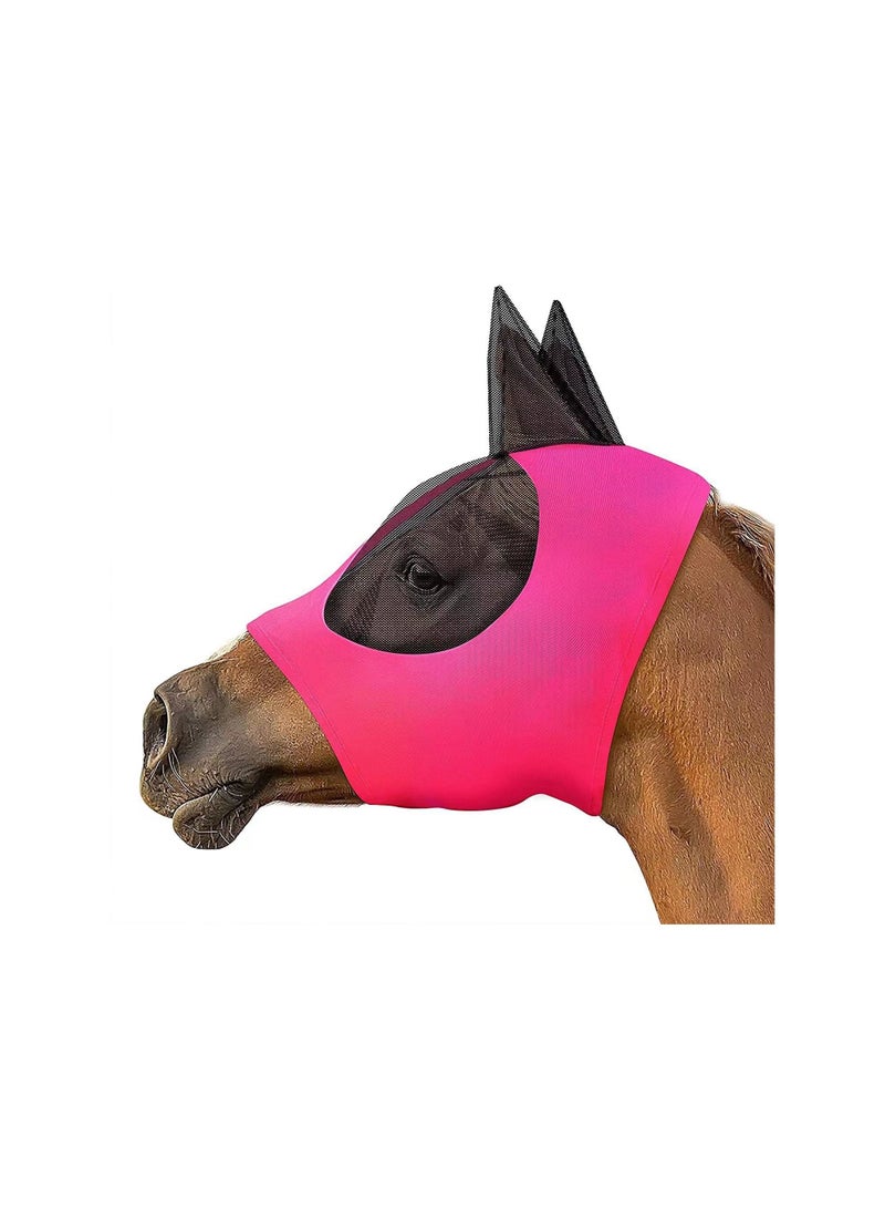 1-Piece Anti Mosquito Protect Horse Mask,Anti-Flyworms Breathable Mesh Horse Mask Riding Equestrian Equipment,Colour Pink