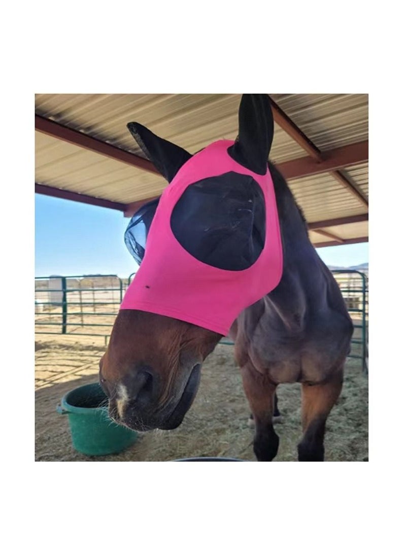 1-Piece Anti Mosquito Protect Horse Mask,Anti-Flyworms Breathable Mesh Horse Mask Riding Equestrian Equipment,Colour Pink