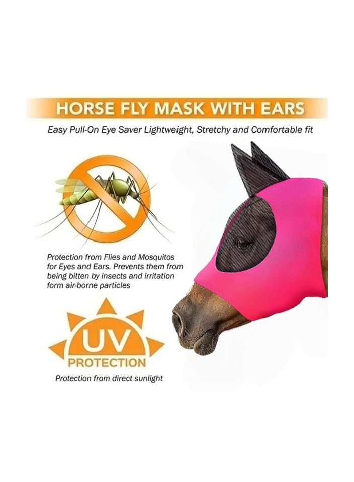 1-Piece Anti Mosquito Protect Horse Mask,Anti-Flyworms Breathable Mesh Horse Mask Riding Equestrian Equipment,Colour Pink