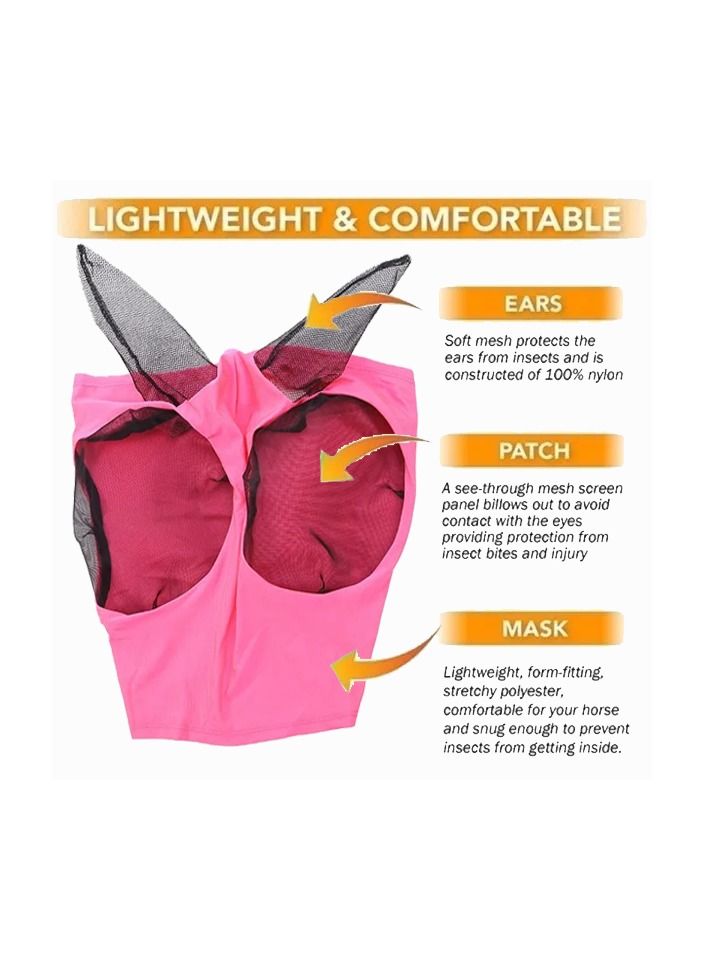 1-Piece Anti Mosquito Protect Horse Mask,Anti-Flyworms Breathable Mesh Horse Mask Riding Equestrian Equipment,Colour Pink