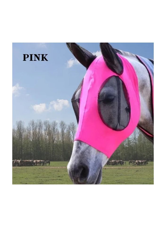 1-Piece Anti Mosquito Protect Horse Mask,Anti-Flyworms Breathable Mesh Horse Mask Riding Equestrian Equipment,Colour Pink