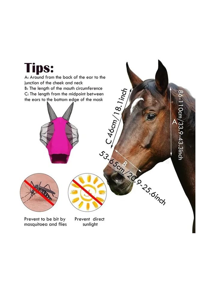 1-Piece Anti Mosquito Protect Horse Mask,Anti-Flyworms Breathable Mesh Horse Mask Riding Equestrian Equipment,Colour Pink