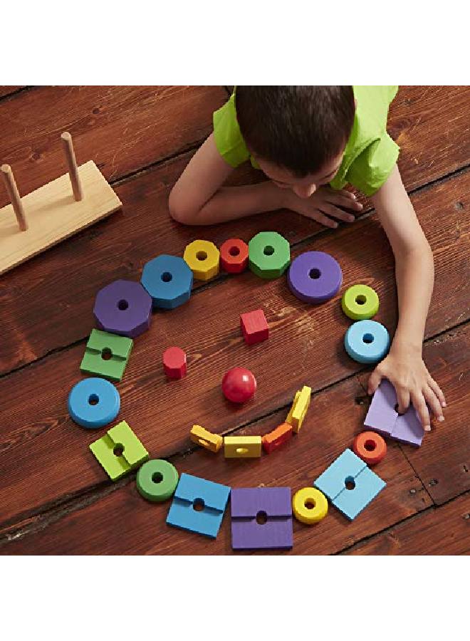 Geometric Stacker Toddler Toy Developmental Toys Rings Octagons And Rectangles 25 Colorful Wooden Pieces 11