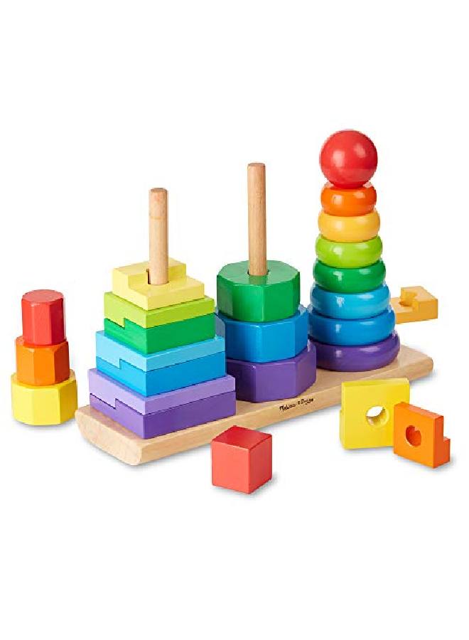 Geometric Stacker Toddler Toy Developmental Toys Rings Octagons And Rectangles 25 Colorful Wooden Pieces 11