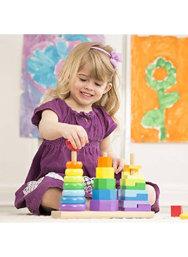 Geometric Stacker Toddler Toy Developmental Toys Rings Octagons And Rectangles 25 Colorful Wooden Pieces 11