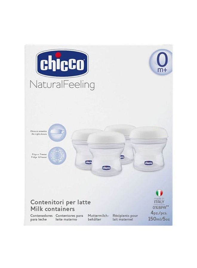 Pack Of 4 Natural Feeling Milk Containers, 150ml - Clear/White