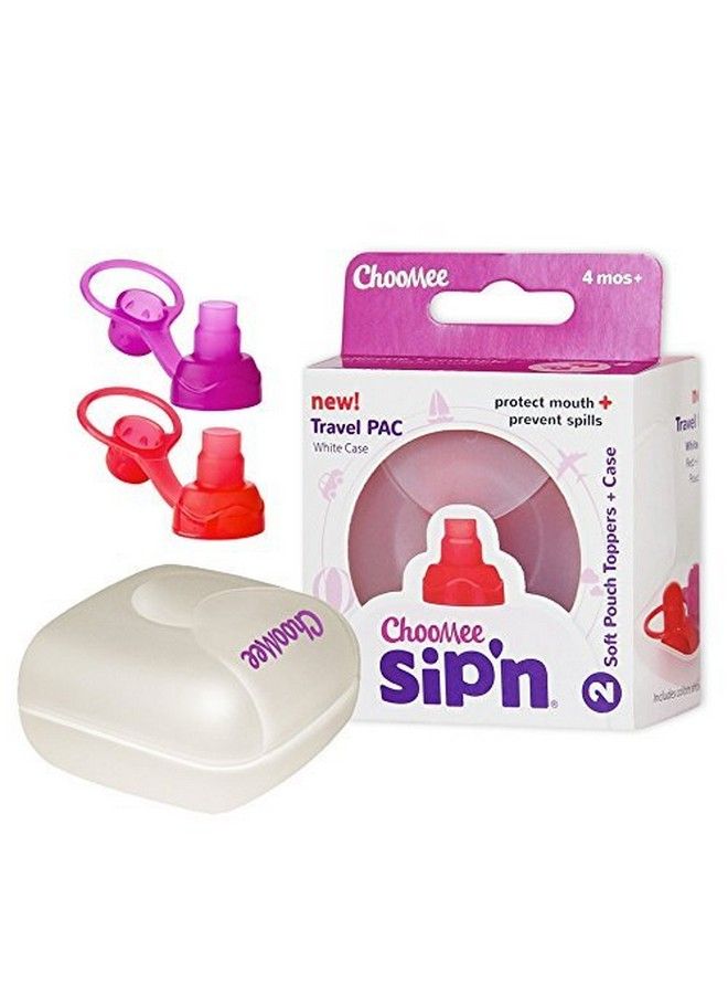 Softsip Food Pouch Tops ; Red Purple + White Travel Case ; Prevent Spills And Protect Childs Mouth