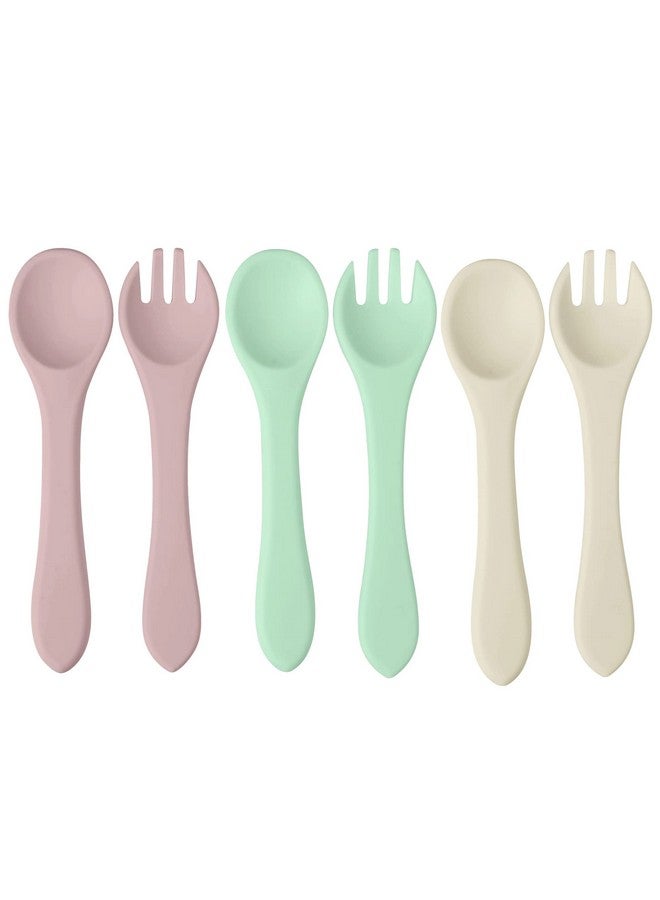 Silicone Baby Spoon And Fork Set; 6 Pack First Stage Baby Self Feeding Spoons 6+ Months; Toddler Baby Utensils 612 Months; Infant Baby Led Weaning Spoons Feeding Supplies