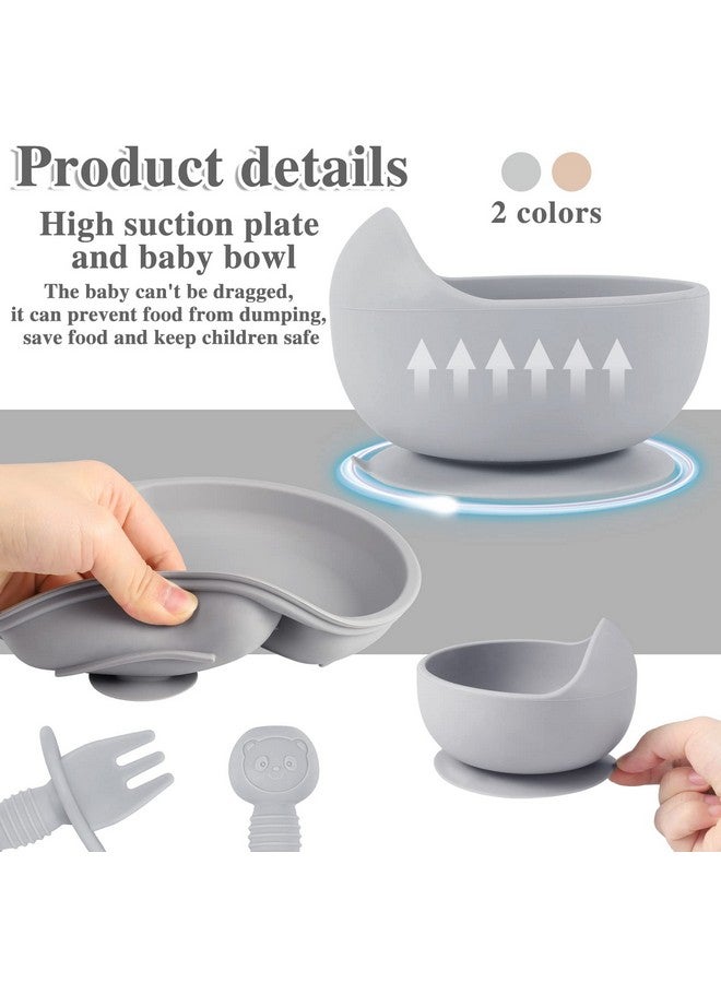 8 Pack Silicone Baby Feeding Set 2 Pack Divided Suction Plate 2 Pack Suction Bowl With 2 Forks 2 Spoons Baby Led Weaning Supplies Baby Dishes Set Infant Self Feeding Eating Utensils