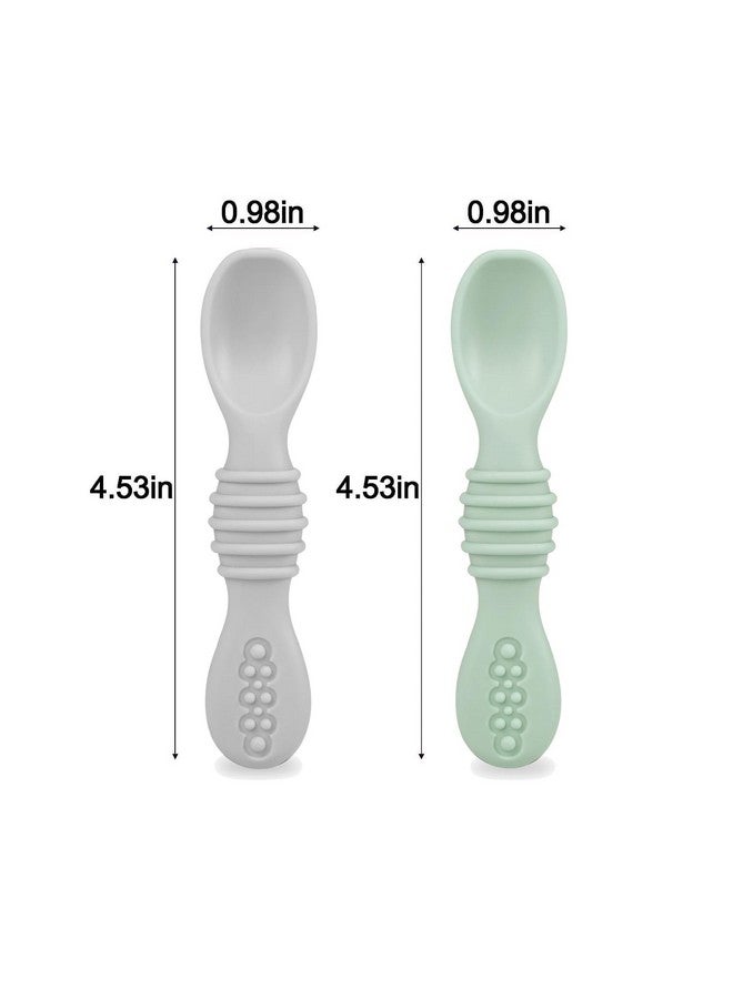 Silicone Baby Feeding Set; 2 Pack Silicone Divided Suction Plate With 2 Pack Spoons ; Baby Led Weaning Supplies Self Feeding Eating Utensils (Green/Grey)