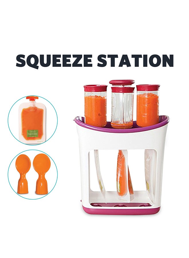 Feeding Line Squeeze Station Container, Food Pouch for Newborn Baby Store Homemade Fruit and Vegetable Puree, Soup, Smoothies, Porridge Include Feeding Spoon (Purple)