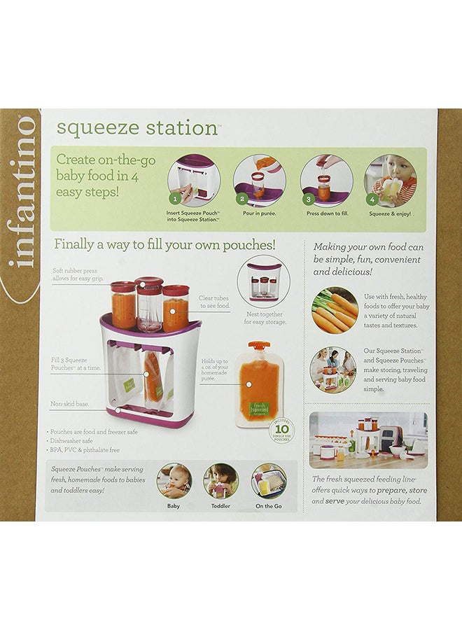 Feeding Line Squeeze Station Container, Food Pouch for Newborn Baby Store Homemade Fruit and Vegetable Puree, Soup, Smoothies, Porridge Include Feeding Spoon (Purple)