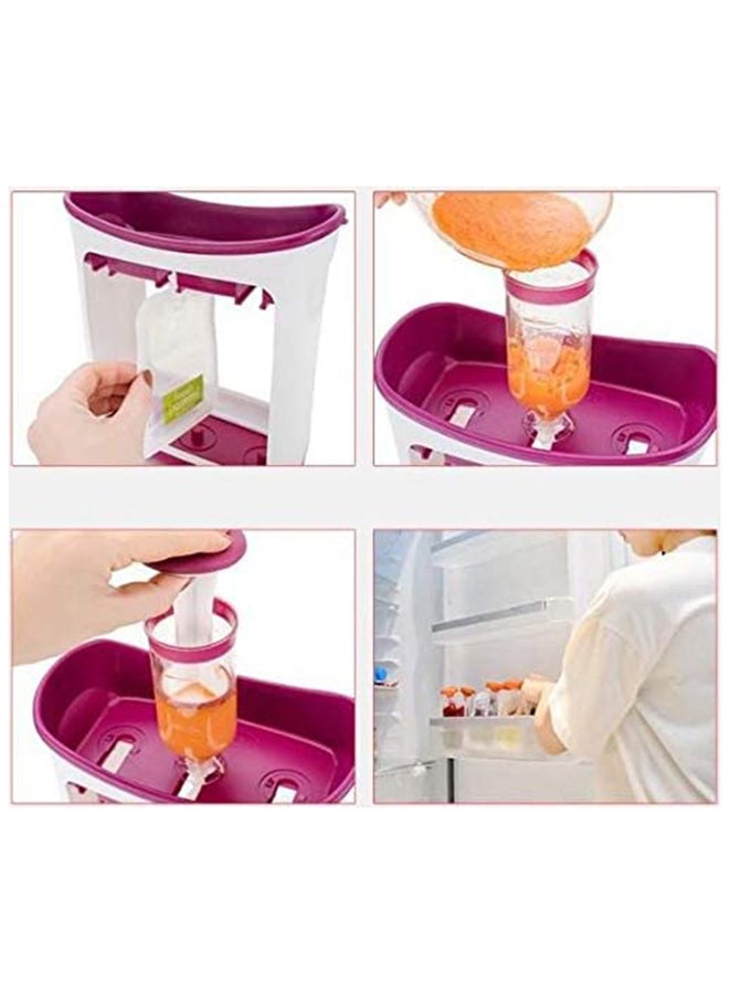 Feeding Line Squeeze Station Container, Food Pouch for Newborn Baby Store Homemade Fruit and Vegetable Puree, Soup, Smoothies, Porridge Include Feeding Spoon (Purple)