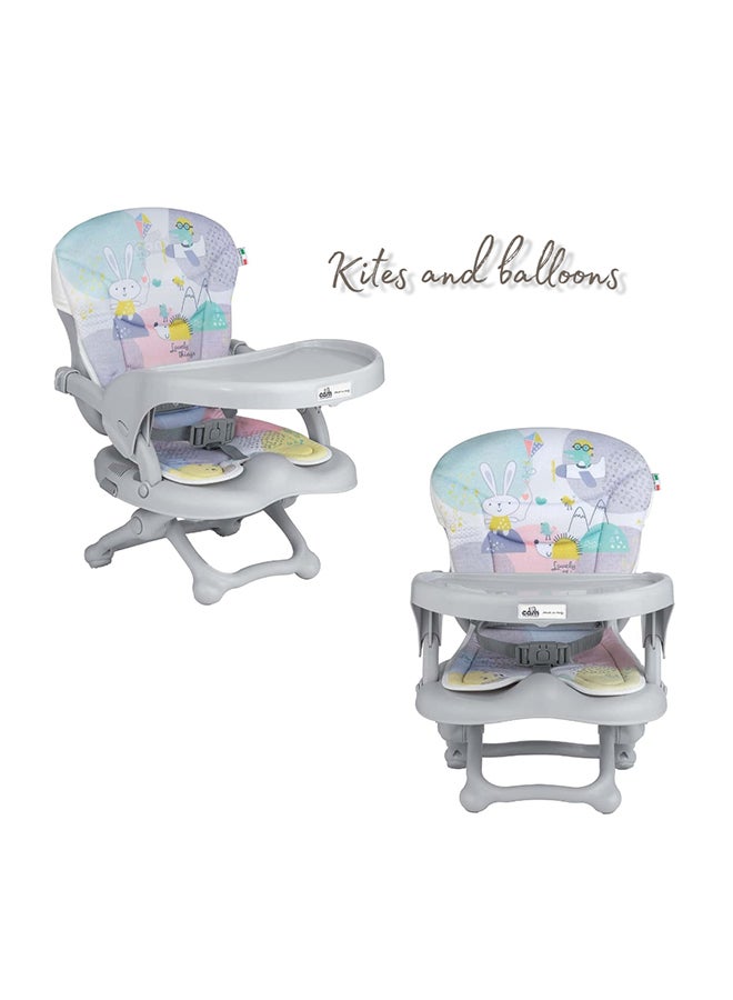 Smarty Booster Baby Feeding Chair, Snack Seat, Smart Pop, Portable, Booster Seat With Tray Eating, Dinning Lightweight, Compact Fold, Travel, Camping - Kites And Balloons