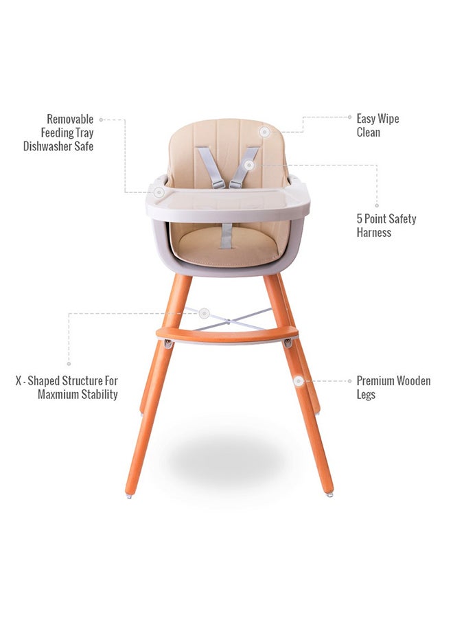 Premium Dual Height Wooden High Chair - Ivory