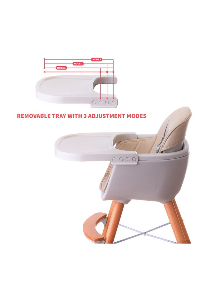 Premium Dual Height Wooden High Chair - Ivory