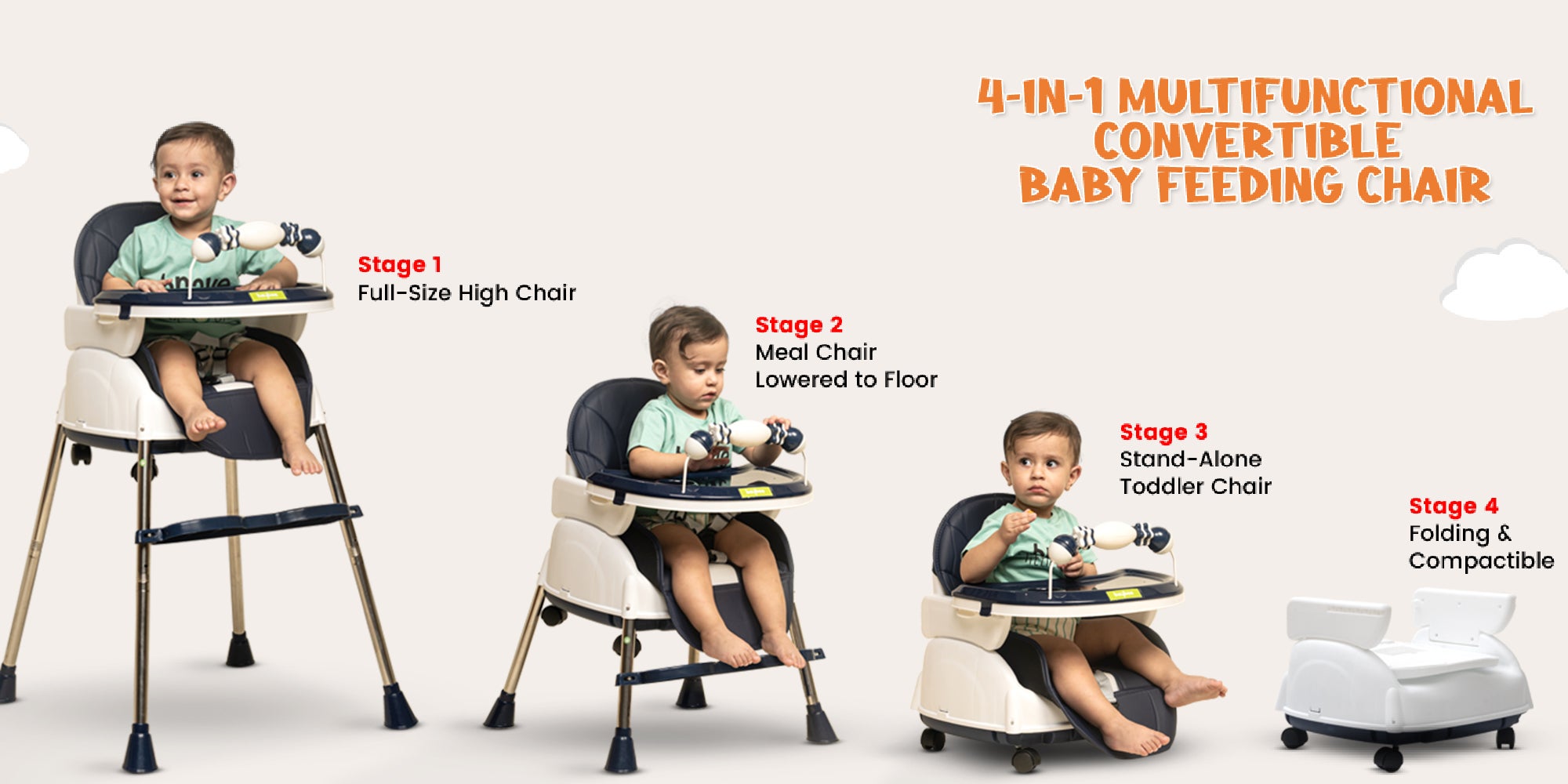 4 In 1 Nora Convertible High Chair For Kids With Adjustable Height And Footrest Baby Toddler Feeding Booster Seat With Tray Safety Belt Kids High Chair For Baby 6 Months To 4 Years Green