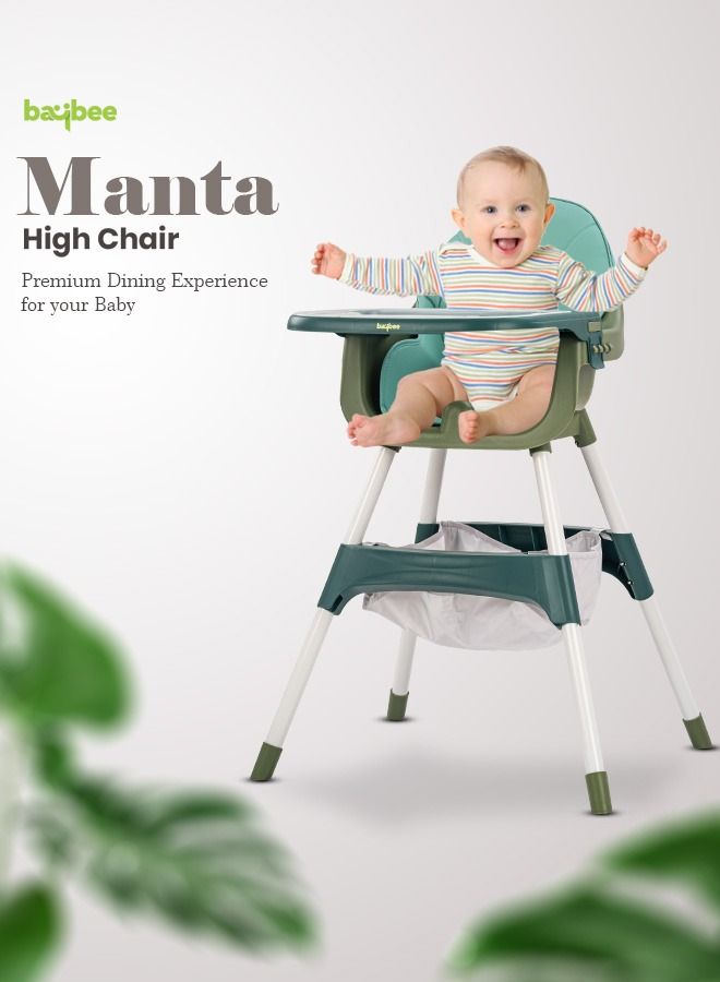 2 In 1 Manta Baby High Chair For Kids Baby Feeding Chair With 2 Adjustable Height Footrest Safety Belt Baby Booster Seat For Baby With Tray Kids High Chair For Baby 6 Months To 4 Years Green