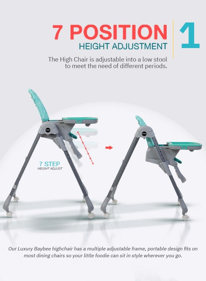 2 in 1 Baby High Chair for Kids Feeding with 7 Height Adjustable Recline Footrest Baby Chair Booster Seat with Food Tray Belt Kids High Chair for Baby 6 Months to 4 Years Boy Girl Green