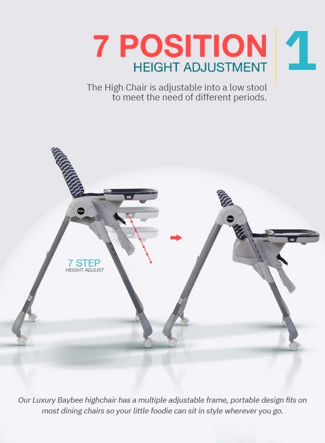 2 in 1 Baby High Chair for Kids Feeding with 7 Height Adjustable Recline Footrest Baby Chair Booster Seat with Food Tray Belt Kids High Chair for Baby 6 Months to 4 Years Boy Girl Navy Blue
