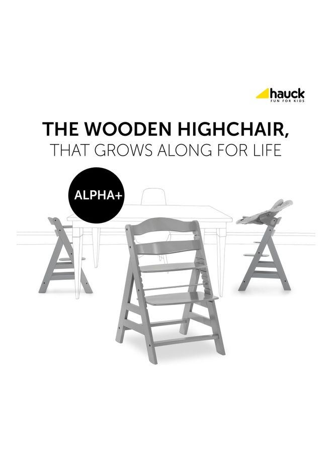 Wooden Highchair Alpha Adjustable For Children From 6 Months Up To 90 Kg 5 - Point Harness Included Usable Birth In Combination With Newborn Set (Not Included) Grey