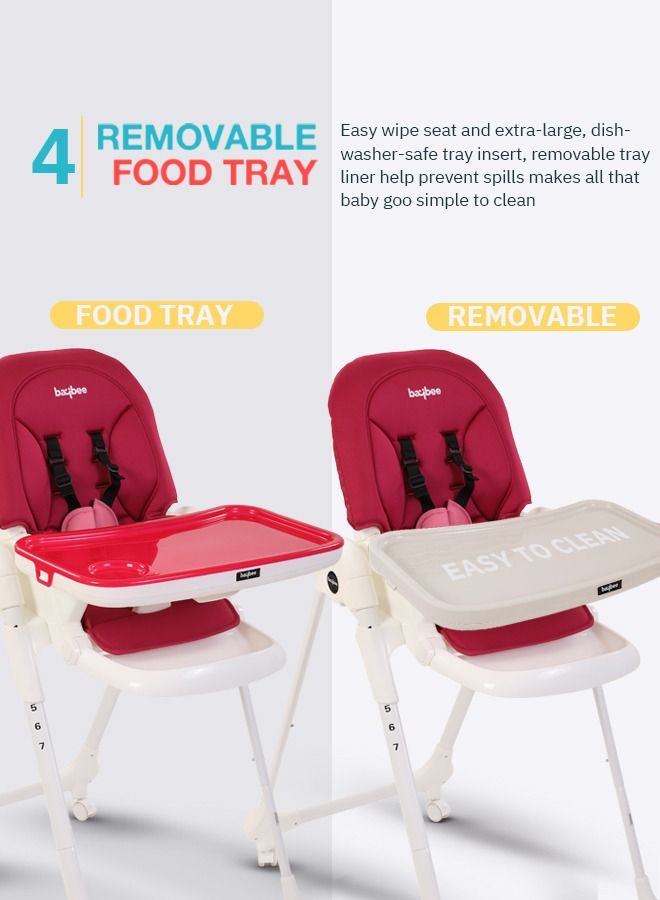 Baybee 2 in 1 Baby High Chair for Kids Feeding with 7 Height Adjustable Recline Footrest Baby Chair Booster Seat with Food Tray Belt Kids High Chair for Baby Boy Girl Red White