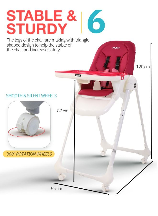 Baybee 2 in 1 Baby High Chair for Kids Feeding with 7 Height Adjustable Recline Footrest Baby Chair Booster Seat with Food Tray Belt Kids High Chair for Baby Boy Girl Red White