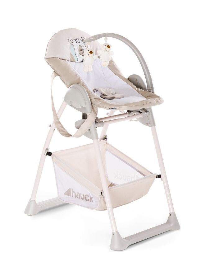 Grow - Along Highchair Sit N Relax, New - Born Attachment From Birth To 9 Kg , Toddler Seat Up To 15 Kg, Height - Adjustable, Foldable, Wheels, Play Arch, Tray, Basket - Beige