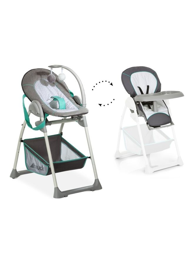 Grow - Along Highchair Sit N Relax, New - Born Attachment From Birth To 9 Kg, Toddler Seat Up To 15 Kg, Height - Adjustable, Foldable, Wheels, Play Arch, Tray, Basket, Grey