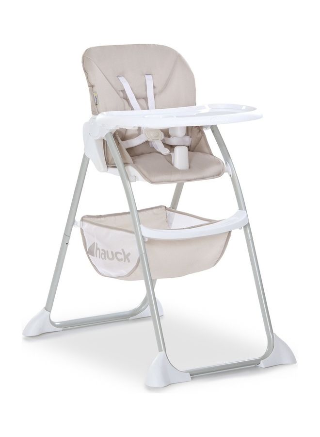 Sit N Fold Children'S High Chair, From 6 Months To 15 Kg, Narrow Foldable, Adjustable Backrest, Removable Tray, Large Toy Basket - Beige