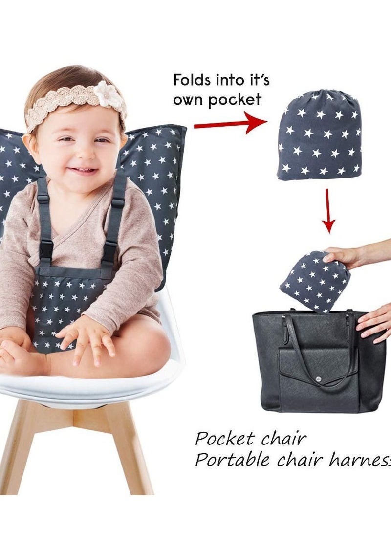 Portable Baby High Chair Safety Seat Harness for Toddler, Baby Travel Essential Easy High Booster Seat Cover for Infant Eating Feeding Camping with Adjustable Straps Shoulder Belt.