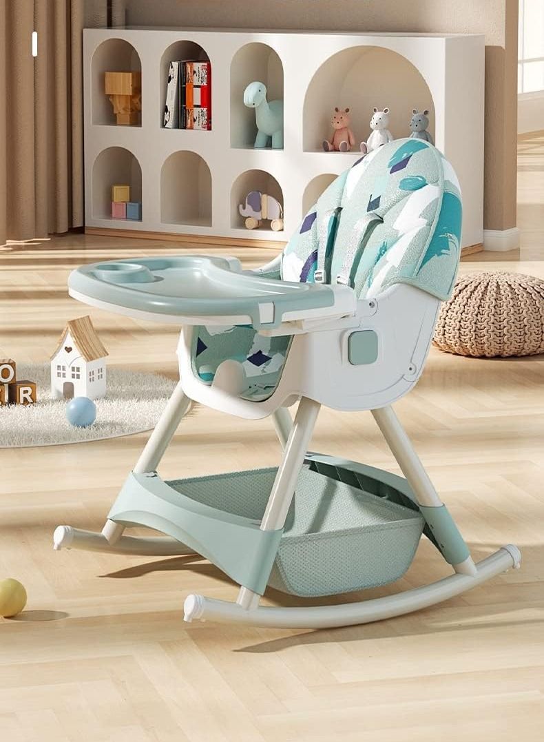 6 in 1 Baby Dining Chair Folding Recline Feeding Booster Seat Foldable Safe Toddler Dining Car with Roller Wheels & Meal Tray for Babies & Kids