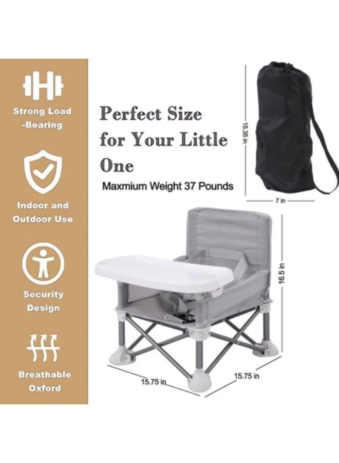 Baby Travel Booster Seat, Compact Toddler Feeding Chair with Removable Dining Tray, Portable Baby Seat Travel, Toddler Foldable Camping Chair Grey