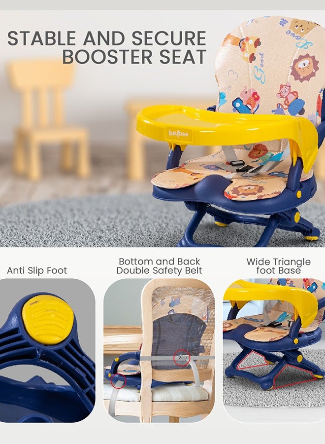 Baybee Kids Baby Chair Booster Seat for Baby Dining Table with 4 Height Adjustable, Food Tray, Safety Belt | Foldable Booster Chair | Feeding Chair for 6 Months to 3 Years Boy Girl (Blue)