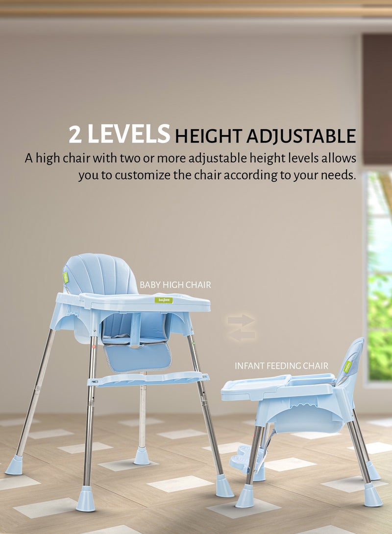 3 In 1 Invictus Baby High Chair For Kids With 2 Adjustable Height & Footrest, Baby Toddler Feeding Chair Booster Seat With Tray, Safety Belt Kids High Chair For Baby 6 Months To 4 Years Boy Girl Blue