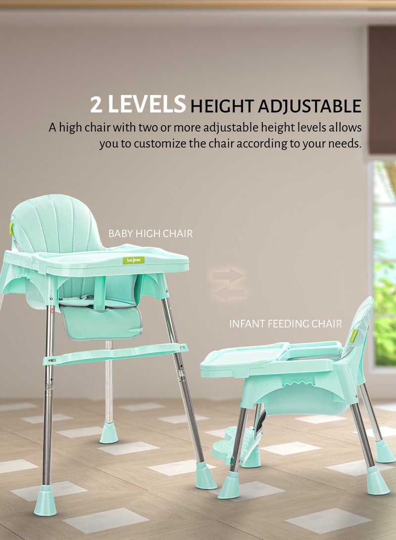 3 In 1 Invictus Baby High Chair For Kids With 2 Adjustable Height & Footrest, Baby Toddler Feeding Chair Booster Seat With Tray, Safety Belt Kids High Chair For Baby 6 Months To 4 Years Boy Girl Green