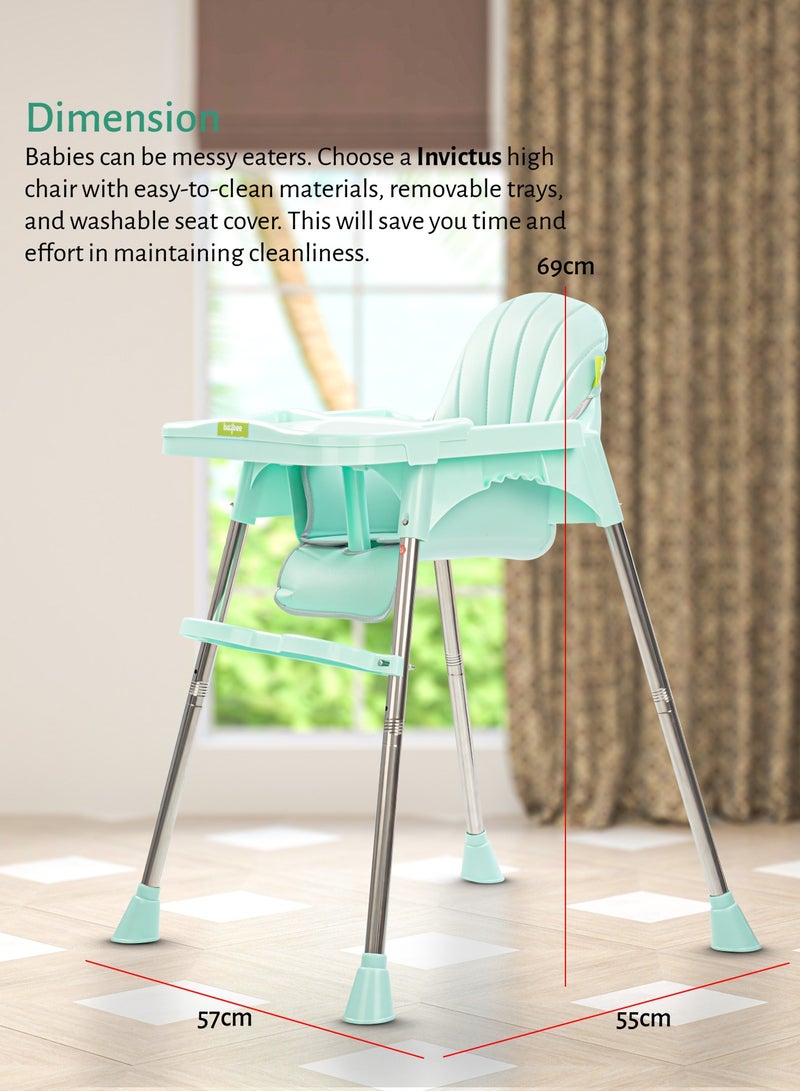 3 In 1 Invictus Baby High Chair For Kids With 2 Adjustable Height & Footrest, Baby Toddler Feeding Chair Booster Seat With Tray, Safety Belt Kids High Chair For Baby 6 Months To 4 Years Boy Girl Green