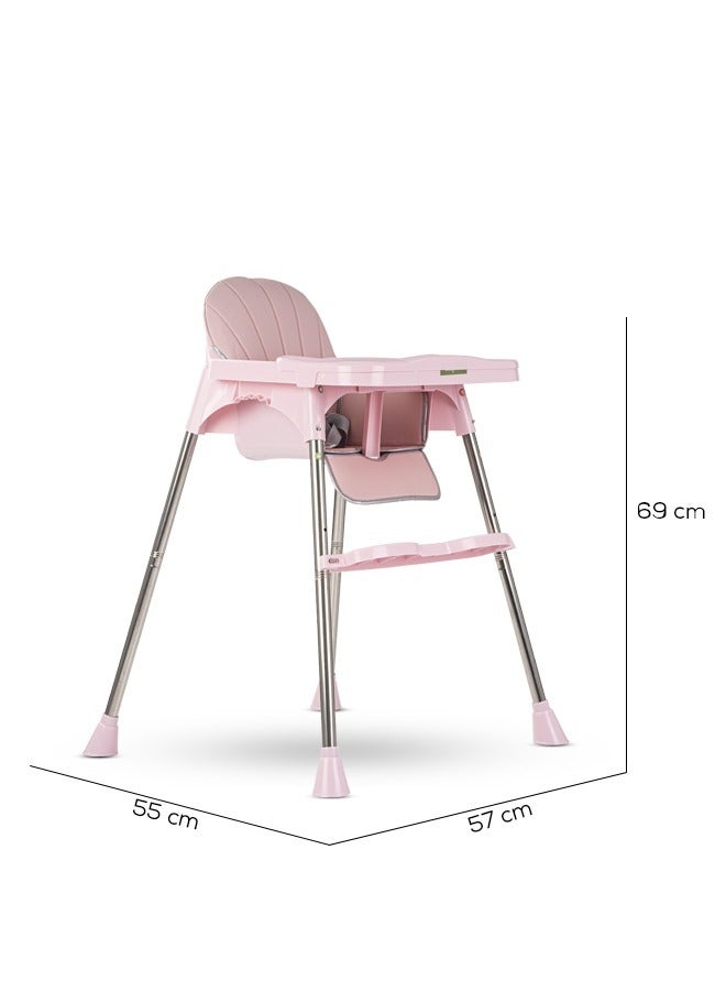 3 In 1 Invictus Baby High Chair For Kids With 2 Adjustable Height & Footrest, Baby Toddler Feeding Chair Booster Seat With Tray, Safety Belt Kids High Chair For Baby 6 Months To 4 Years Boy Girl Pink