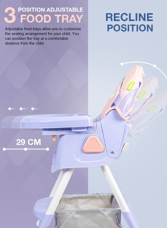 Convertible Baby High Chair for Kids with Adjustable Height and Footrest, Baby Feeding Booster Seat with Tray, Wheels, Safety Belt and Cushion For Toddler 6 Months to 4 Years Pink