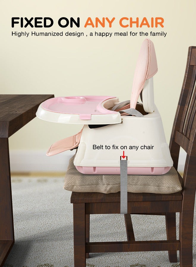 4 In 1 Baby Adjustable High Chair With Footrest, Tray And Belt For 6 Months to 3 Years, Pink