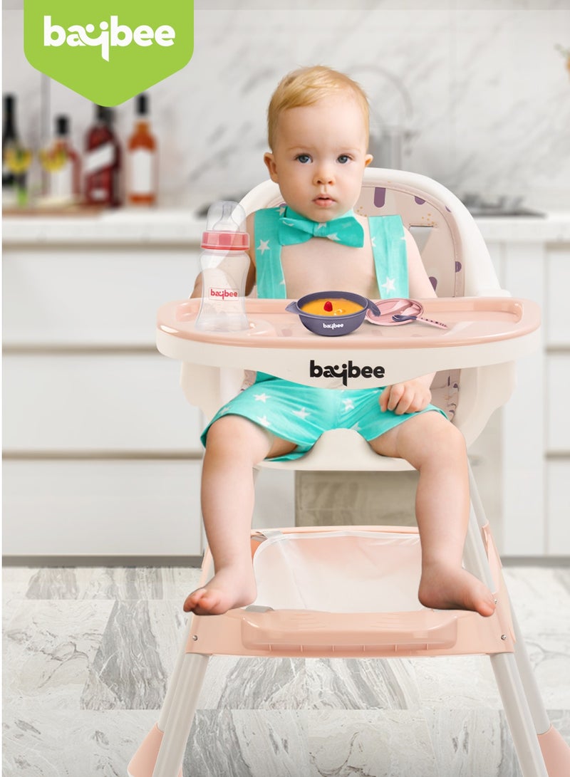 2 In 1 Baby Adjustable High Chair With Storage, Tray And  Wheels For 6 Months to 3 Years, Pink