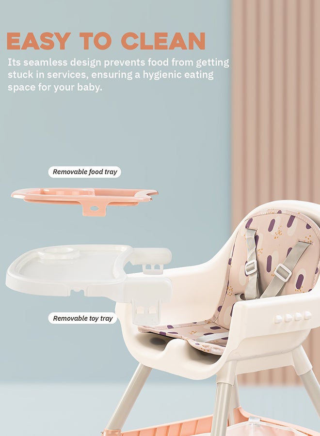 2 In 1 Baby Adjustable High Chair With Storage, Tray And  Wheels For 6 Months to 3 Years, Pink