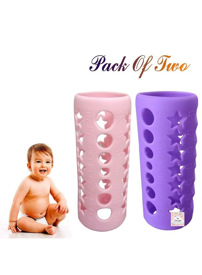 Baby Feeding Bottle Silicone Warmer Cover Sleeve Holder Insulated Protection For Newborns Infants Babies (Pack Of 2) (Pink & Purple 240 Ml)