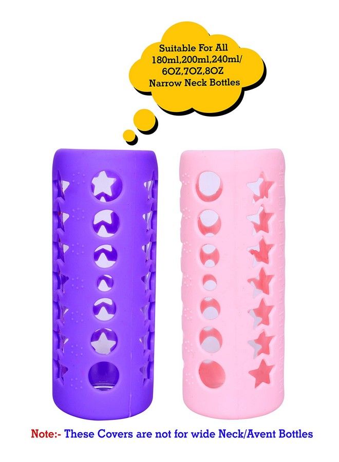 Baby Feeding Bottle Silicone Warmer Cover Sleeve Holder Insulated Protection For Newborns Infants Babies (Pack Of 2) (Pink & Purple 240 Ml)