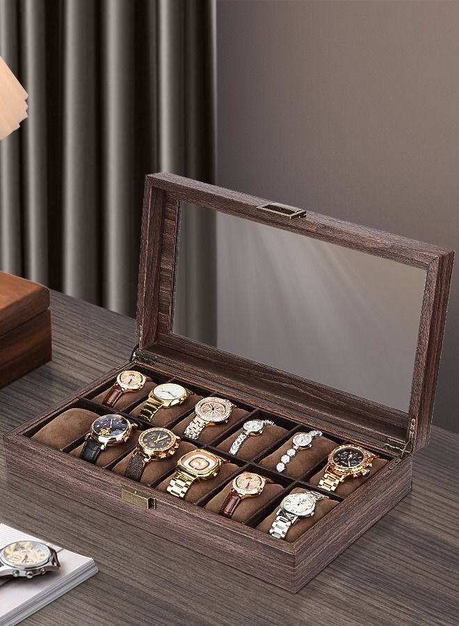 12-Slot PU Leather Watch Box - Watch Case Watch Box Organizer with  Acrylic Lid Watch Display Case with Removable Pillows